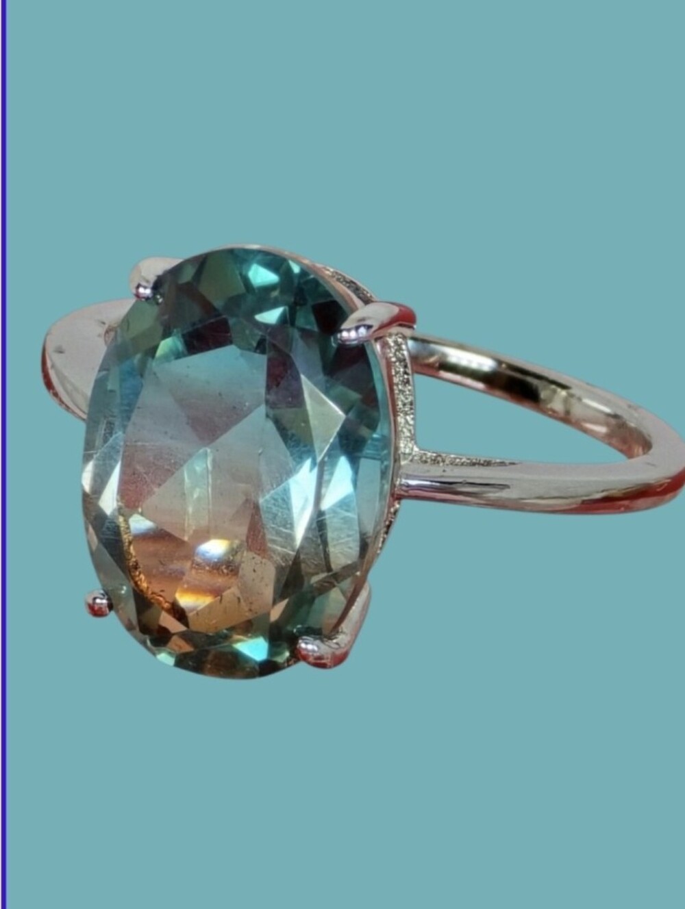 825 Sterling Silver Ring With Natural Aqua Terra Costa Quartz